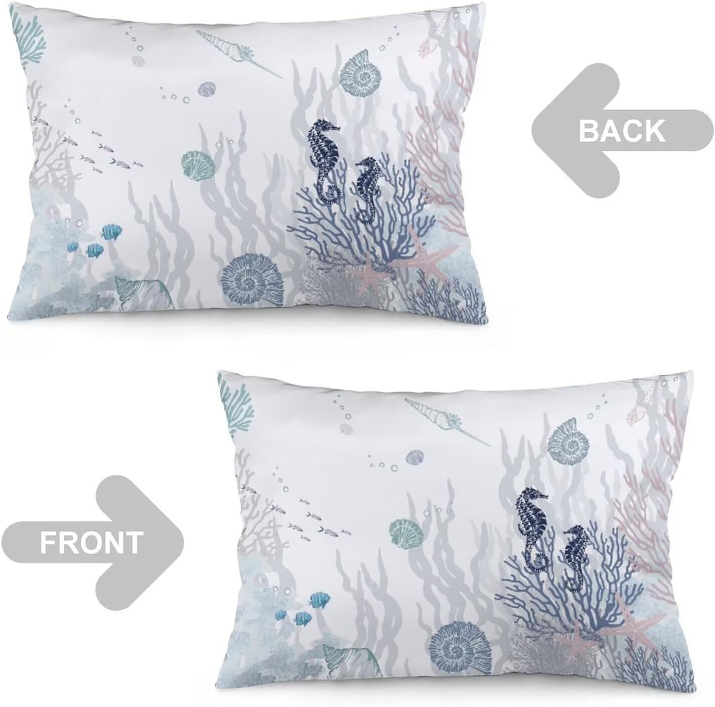 Throw Pillow Cover Nautical Coastal Queen Size Lumbar Pillow Case with Zipper Ocean Coral Seahorse Standard Decorative Pillowcase Beach Themed Cushion Cases for Sofa Couch Bed, 20"x30" - Image 3