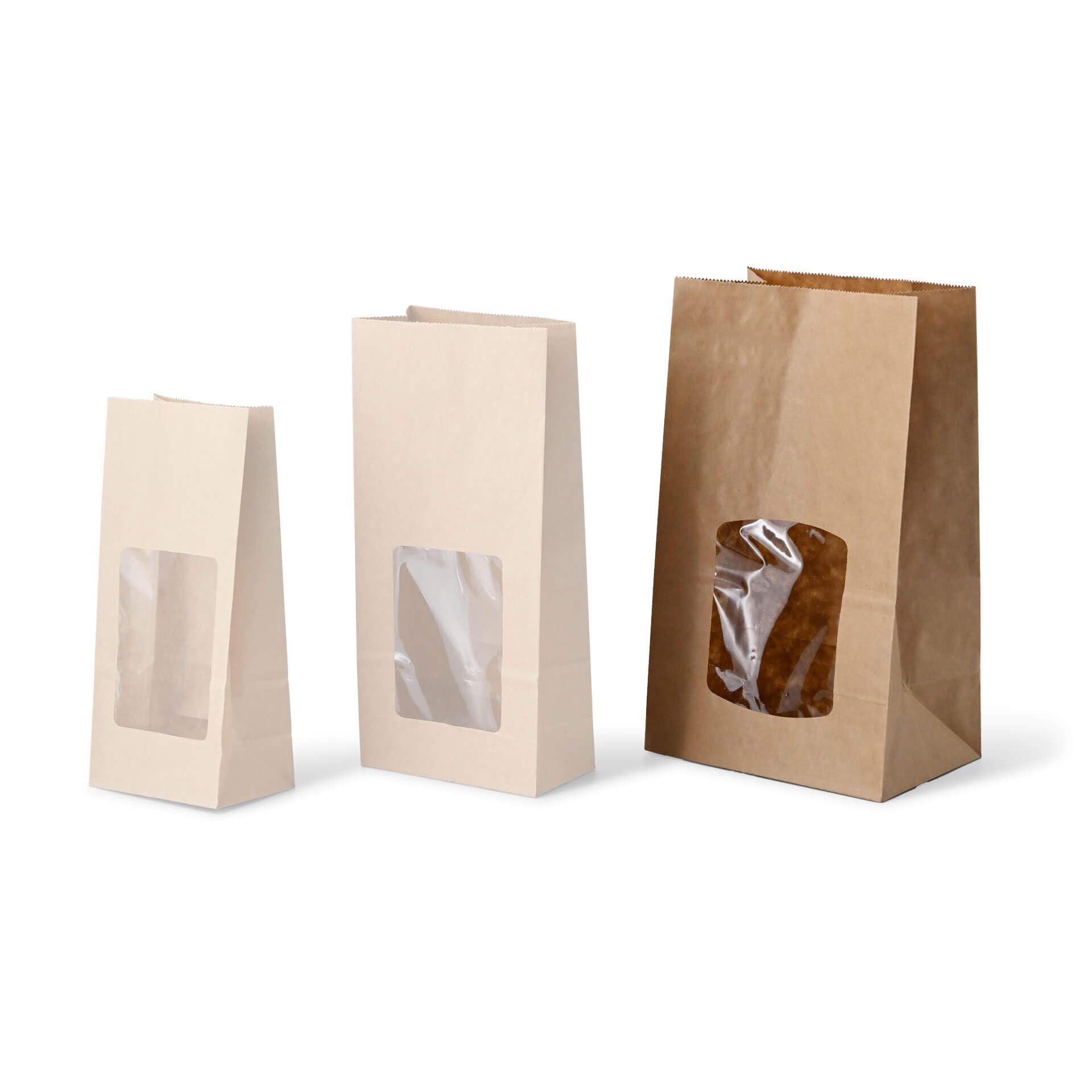 BIOZOYG Bolsas de papel con fondo biodegradables tamaño L con ventana 500 uds. Bolsas de papel kraft sin recubrimiento con ventana de bioplástico PLA bolsas para galletas, bolsas para té, etc