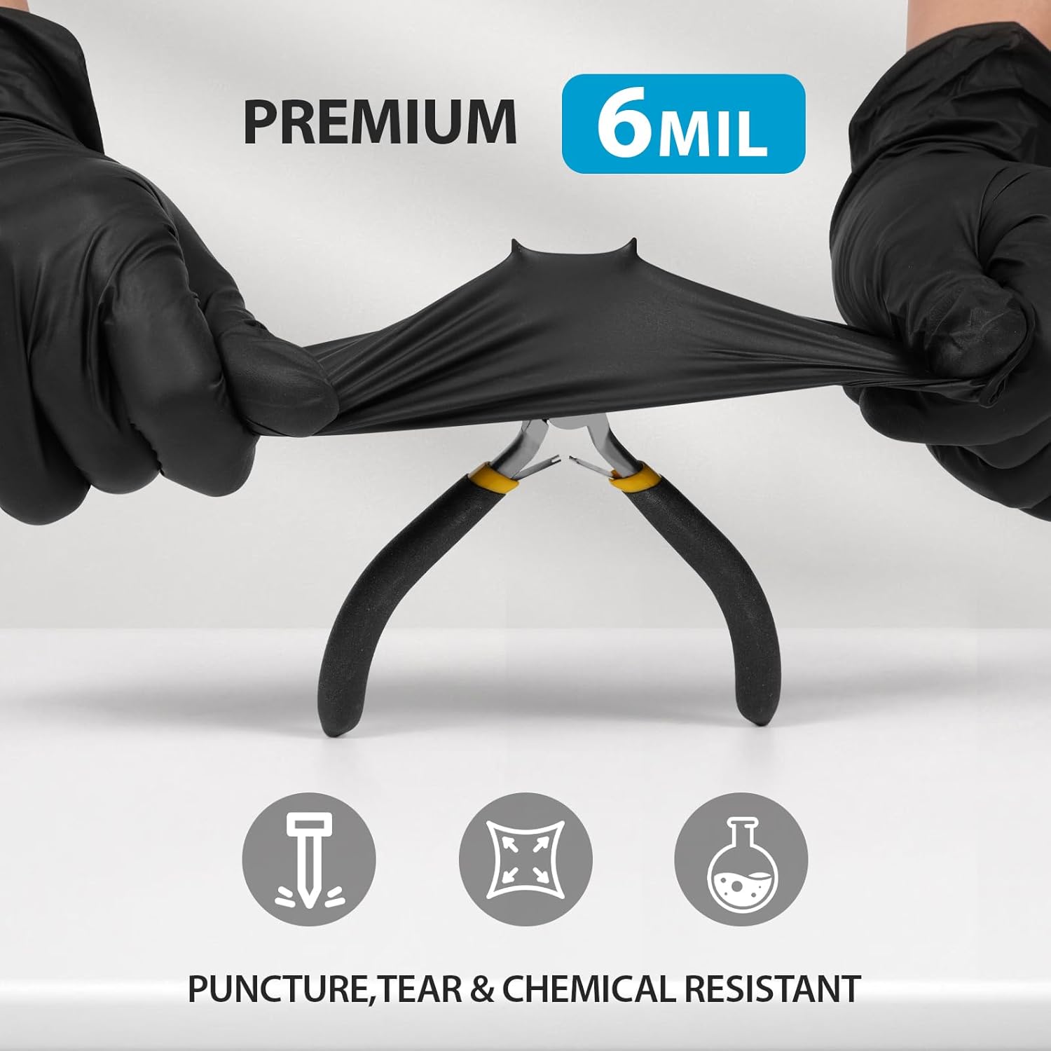Black Nitrile Gloves HEAVY DUTY 6 mil Disposable Chemical Resistant Latex & Powder Free,Food, Mechanic,Cleaning Gloves
