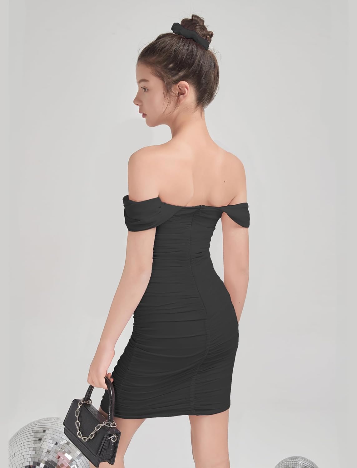 EXARUS Girls Off Shoulder Ruched Bodycon Dress Teen Sleeveless Holiday Tween Mini Dresses Dance Winter Formal Prom - Image 3