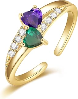 Gold Birthstone Rings for Women Non Tarnish Adjustable Ring Blue Purple Gold Heart CZ Ring Wedding Engagement Promise Rings Mothers Day Gifts Birthday Gifts for Women