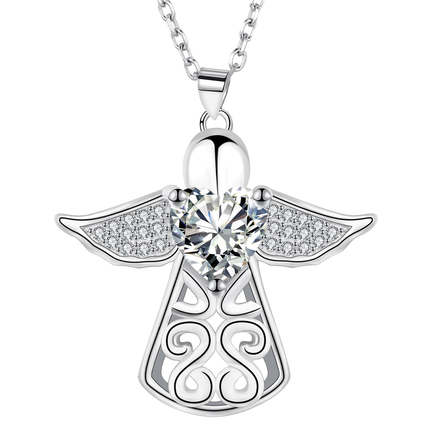 J.MUEN Collar Colgante de Ángel de la Guarda de Plata de Ley 925 Cadena,Regalo de Joyería para Mujeres y Niñas, Ajustable45+5cm