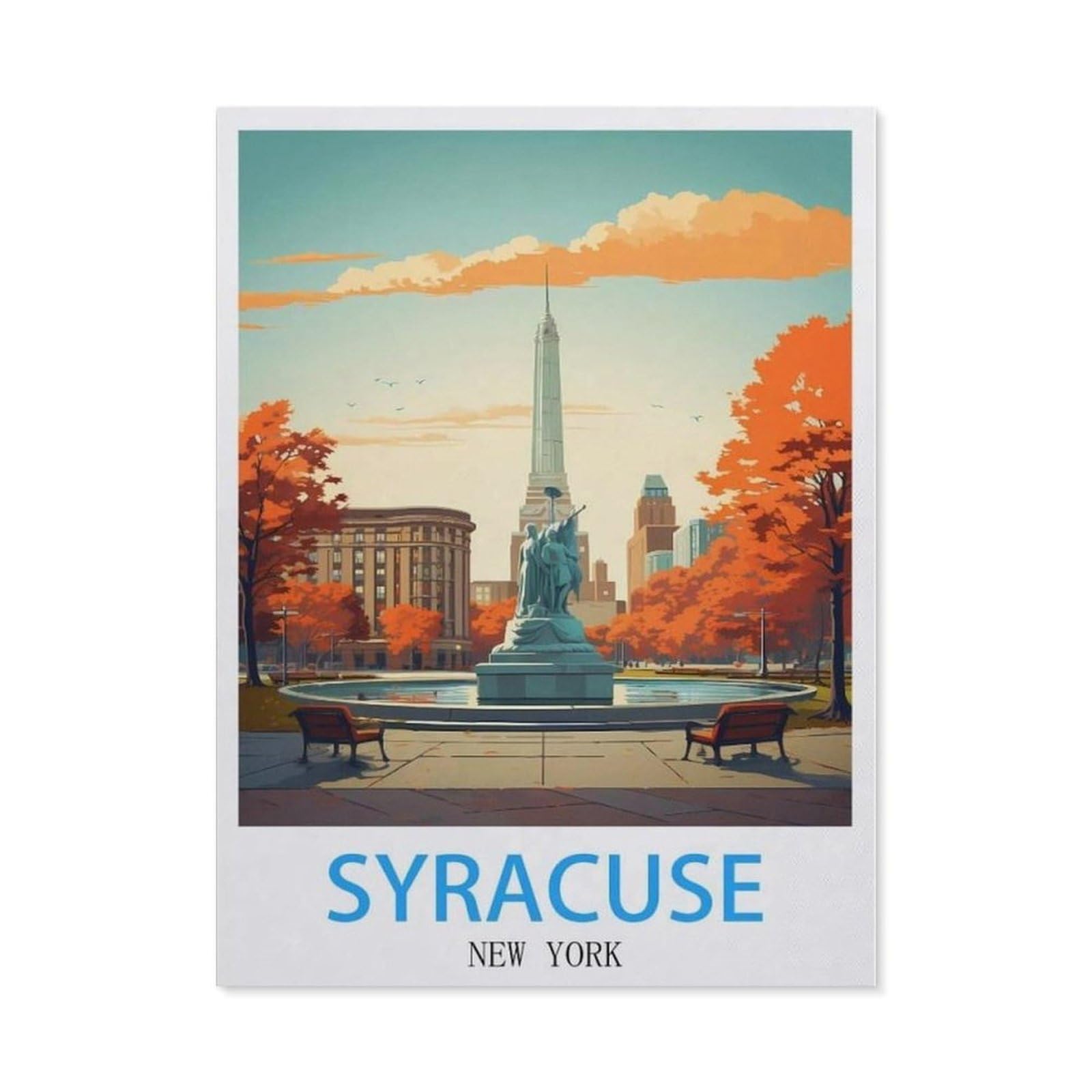 BEAYODKP 5D DIY Full Round Drill Diamond Painting，Syracuse New York Vintage Travel Poster，Embroidery Full Round Diamond Cross Stitch Rhinestone Mosaic Decor Gift（40 x 50 cm/15.74 x 19.68 inches）-CC23