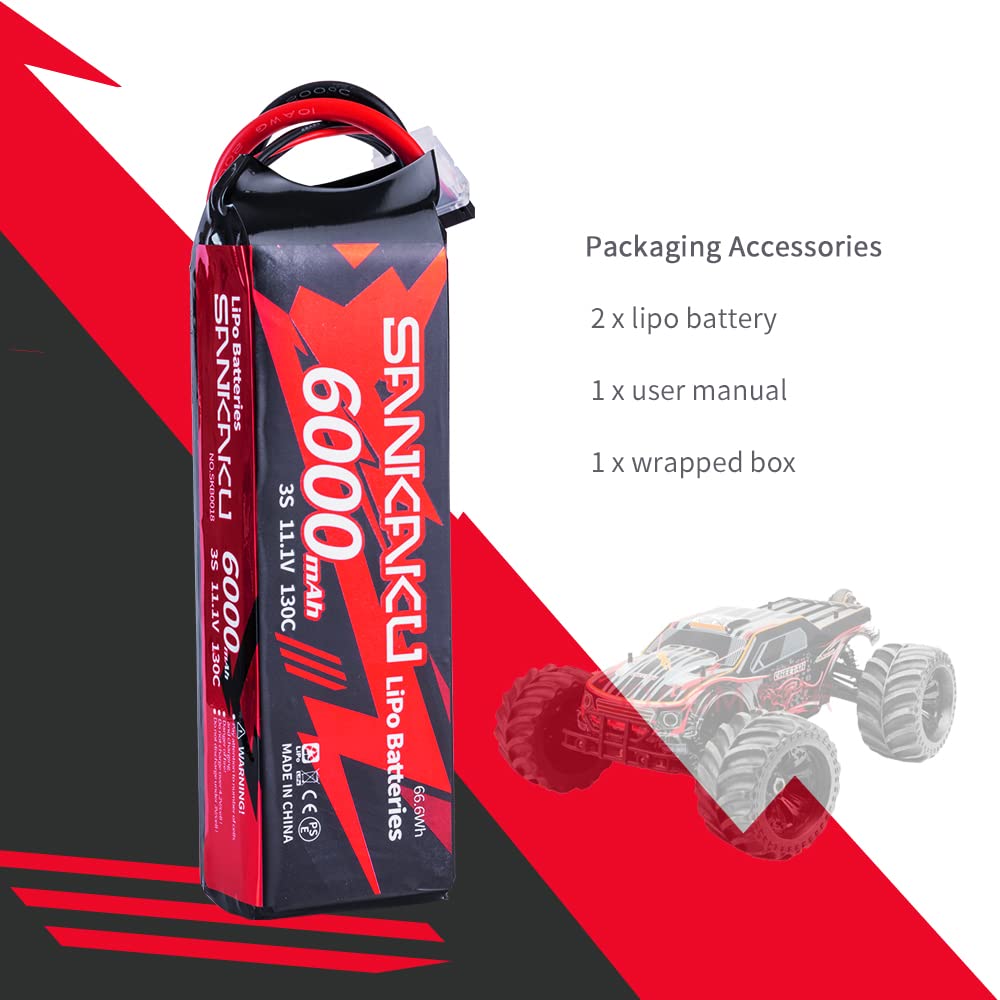 SANKAKU 6000mAh Batterie Lipo 11,1V 130C 3S Lipo avec Prise Deans T pour RC Buggy Véhicules Voiture Camion Réservoir Bateau Hobby 2 pièces