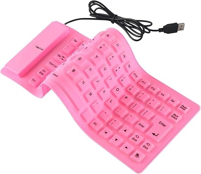 Foldable Silicone Wired Silent Keyboard, 85-key Portable Soft Rubber Lightweight Waterproof USB Rollup Keyboard with 4.53ft for Laptop PC Computer Travel Office Home Pink