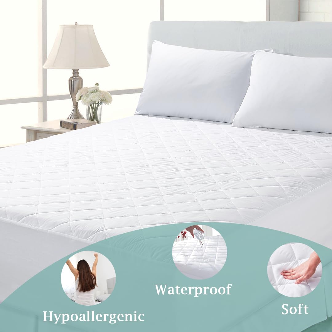 DTEX HOMES Quilted Super King Mattress Protectors Extra Depp 40cm Stretch Skirt Luxurious Breathable Waterproof Mattress Protector -Super King (183 x 200cm + 40cm) - Image 2