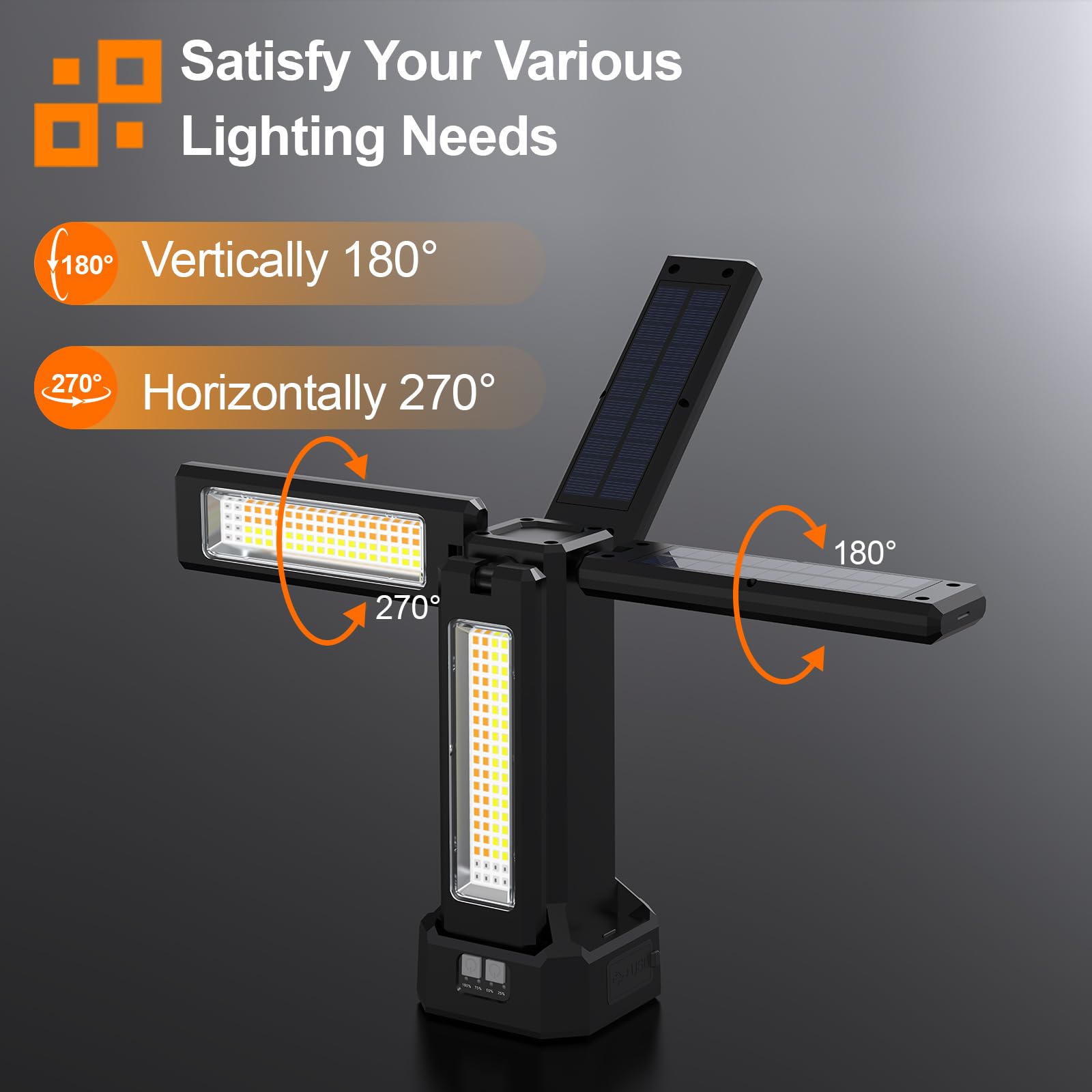 Lampada da lavoro a energia solare ricaricabile da 13200 mAh, con supporto pieghevole e borsa per il trasporto, dimmerabile continuamente, bianco/caldo/bianco naturale/rosso (SOS) con