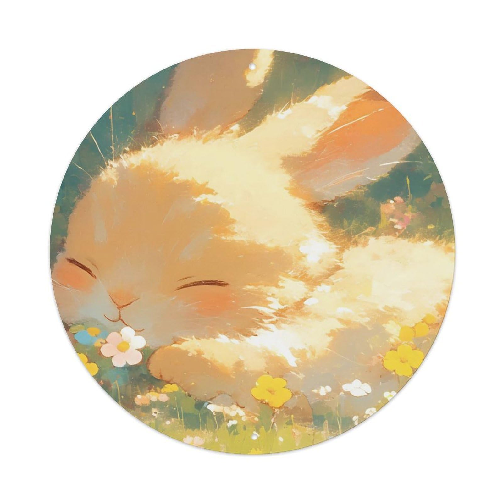 Animal Artwork Bunny Sleeping in The Grass Vintage Metal Tin Sign Plaque Wall Decor for Cafe, Club Bar, Office, Garden Metal Poster 8x8Inch