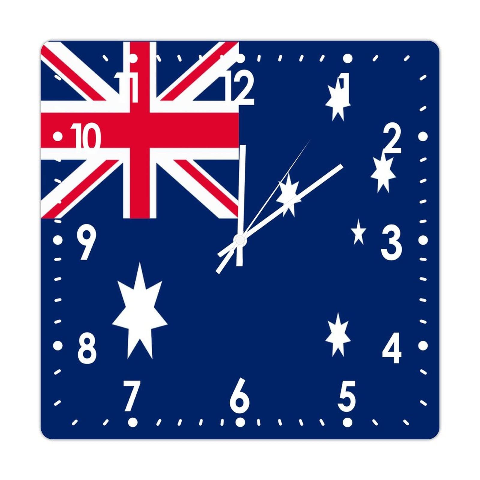 Higoss Square Clock Australia Flag Wall Clock 10 Inch, Silent Non-Ticking Clock, Battery Operated Accurate Pvc Wall Clock Decorations For Farmhouse Home Office