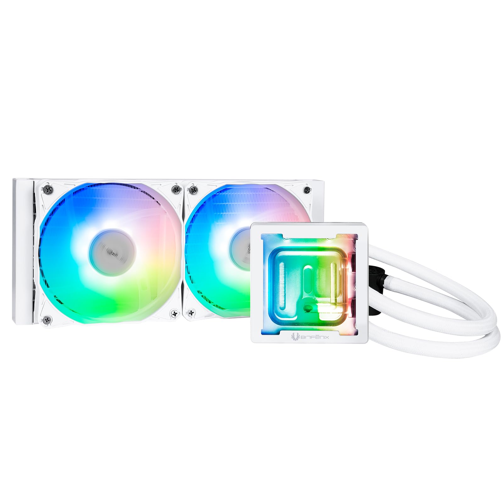 BITFENIXCube AIO ARGB CPU Liquid Cooler 240mm Radiator White, Intel LGA1700/AMD AM5 Ready, Innovative Pump with Lift of 1.8 M/high Efficiency 5500RPM/ Silent 15DB, Made in Taiwan