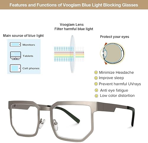 Miniatura 3 de VOOGLAM Lentes rectangulares con bloqueo de luz azul para hombres y mujeres, antirrayos UV, gafas Resa