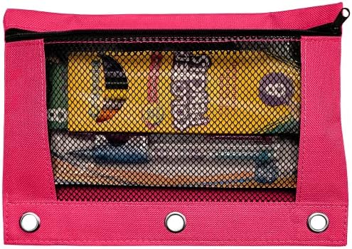 SCHOOLIO Pencil Pouch for 3 Ring Binder | Pencil Case Colored Pink for Kids and Adults | Zipper Pencil Pouch Pen and Pencil Holder Multipurpose Binder Pouch | Special Pencil Case For All Ages.