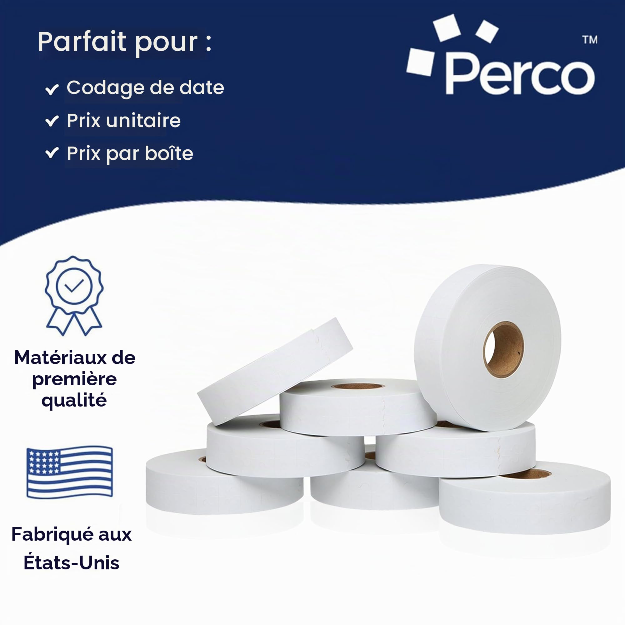 Perco Étiquettes de prix blanches pour Monarch 1131–20 000 pièces, 8 rouleaux, rouleau d'encre inclus