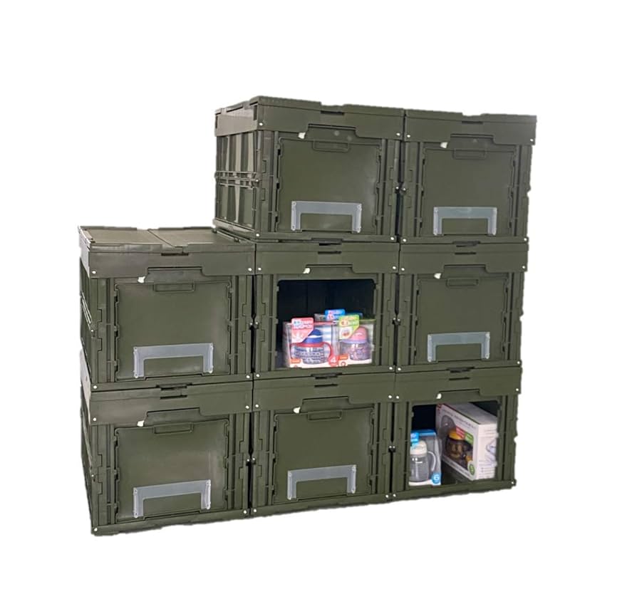 専用松本産業 折りたたみコンテナ 50L フタ付き 1面扉付き 窓付き4個セット 松本産業 折りたたみコンテナ フタ付き 50L 1面扉付き ブラック