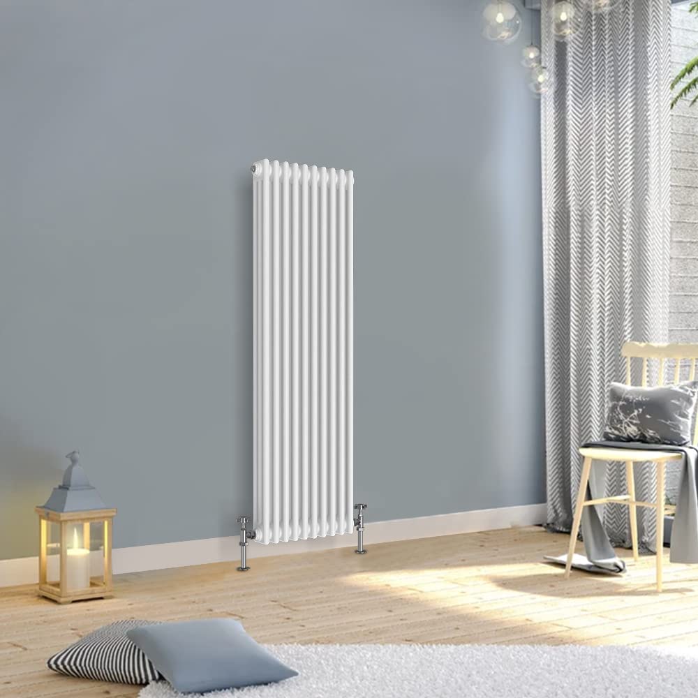 WarmeHaus 1500x470mm Vertical Traditional Radiator 3 Column White Cast Iron Style Tall Upright Radiator Central Heating