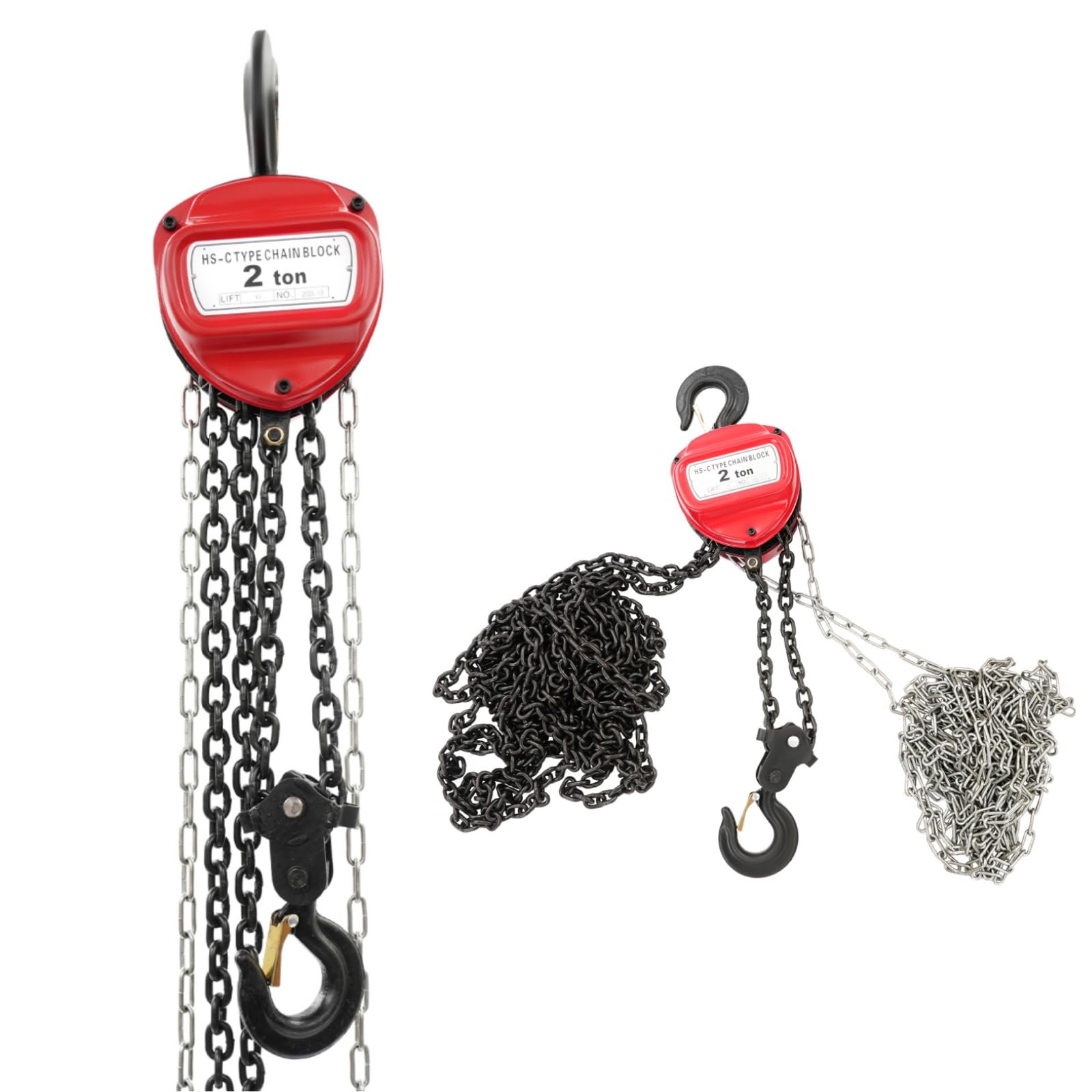 Paranco manuale a catena a 2 tonnellate, robusto G80 in acciaio al manganese, altezza di sollevamento, 6 m, verricello manuale con doppio freno a cricchetto e gancio girevole a 360°, per magazzino