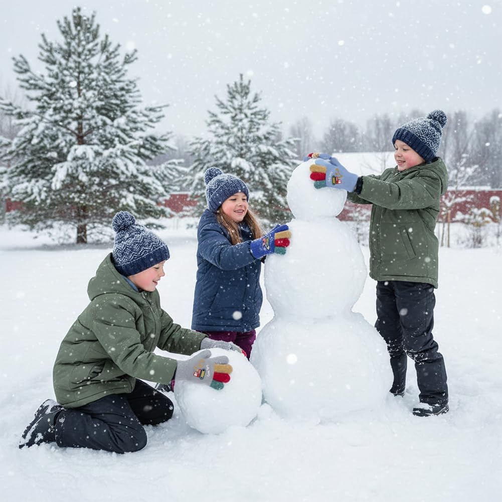 Zauberhandschuhe für Kinder, 3 Paar Kinder Gestrickt Handschuhe, Winter-Thermofäustlinge,Elastische Fäustlinge, Kälteschutzhandschuhe, für Jungen und Mädchen, 5–7 Jahre
