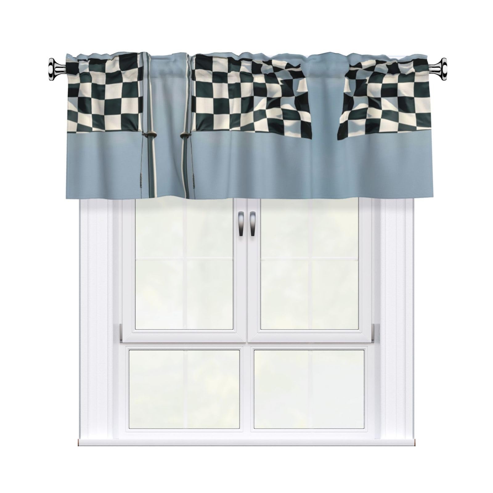 LMNGH Checkered Flag Racing Curtain Valance for Windows,Kitchen Window Curtains Blackout Drapes Window Treatments Decorative Rod Pocket Short Curtain for Living Room Bedroom,54" W x 18" L