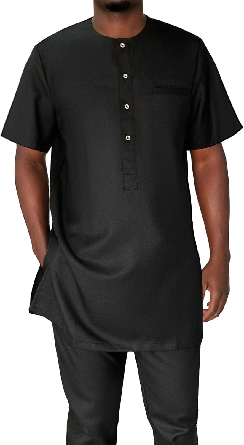 SEA&ALP African Men‘s Clothing Shirt Pant Two Piece Suit Short Sleeve Outfit Dashiki Tracksuit Attire