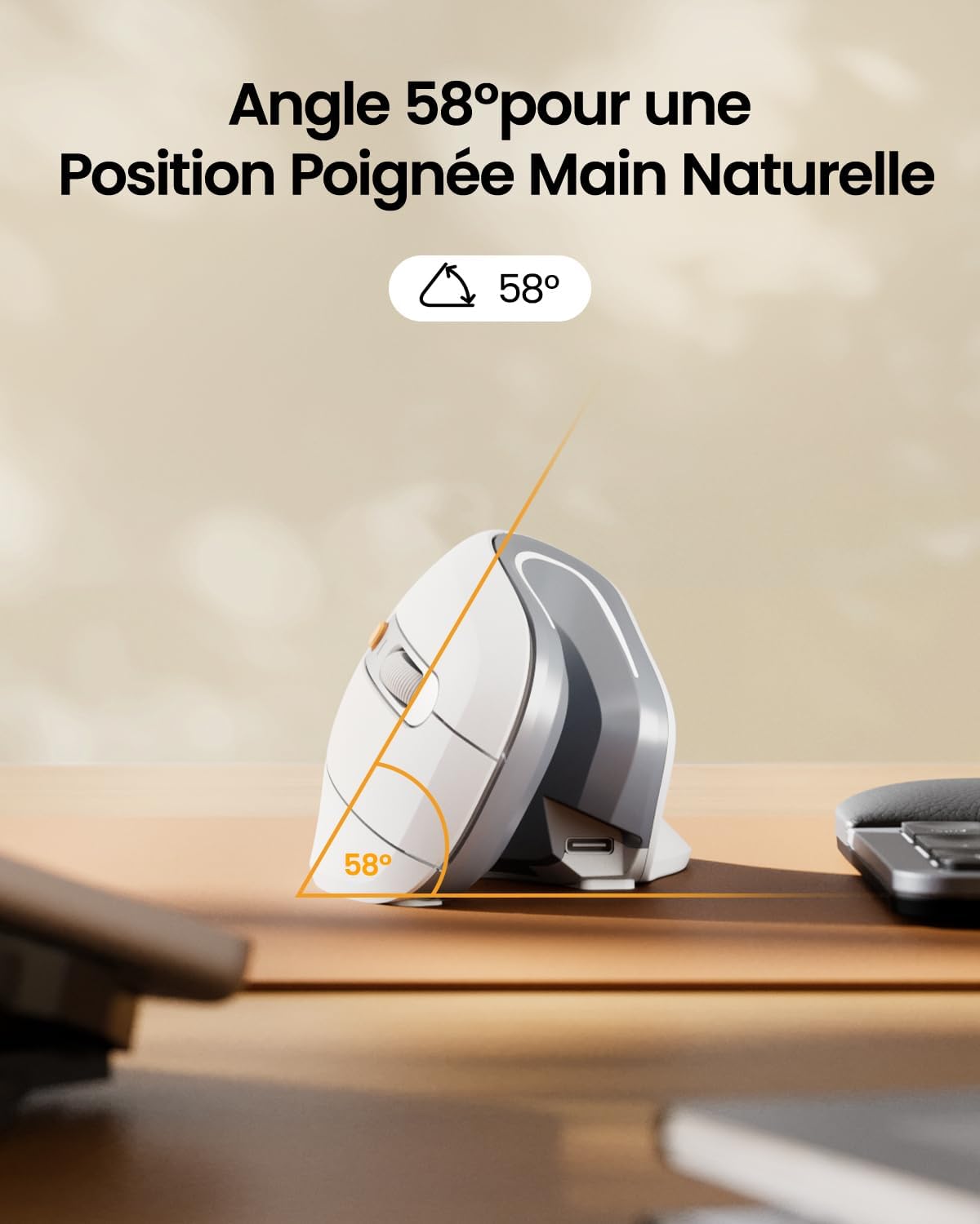 ProtoArc EM11 Souris Ergonomique Rechargeable et Silencieuse avec Connectivité Multi-Appareils - Blanc - Description