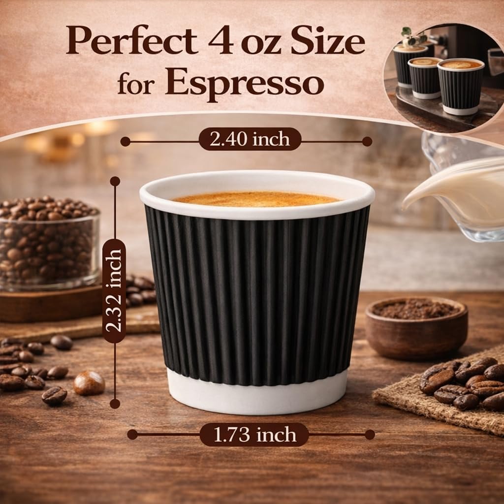 200 Pack 4 oz Espresso Cups, Disposable Paper Coffee Cups for Hot & Cold Drinks, Small Coffee Cups for Espresso, Tasting, Party, Office