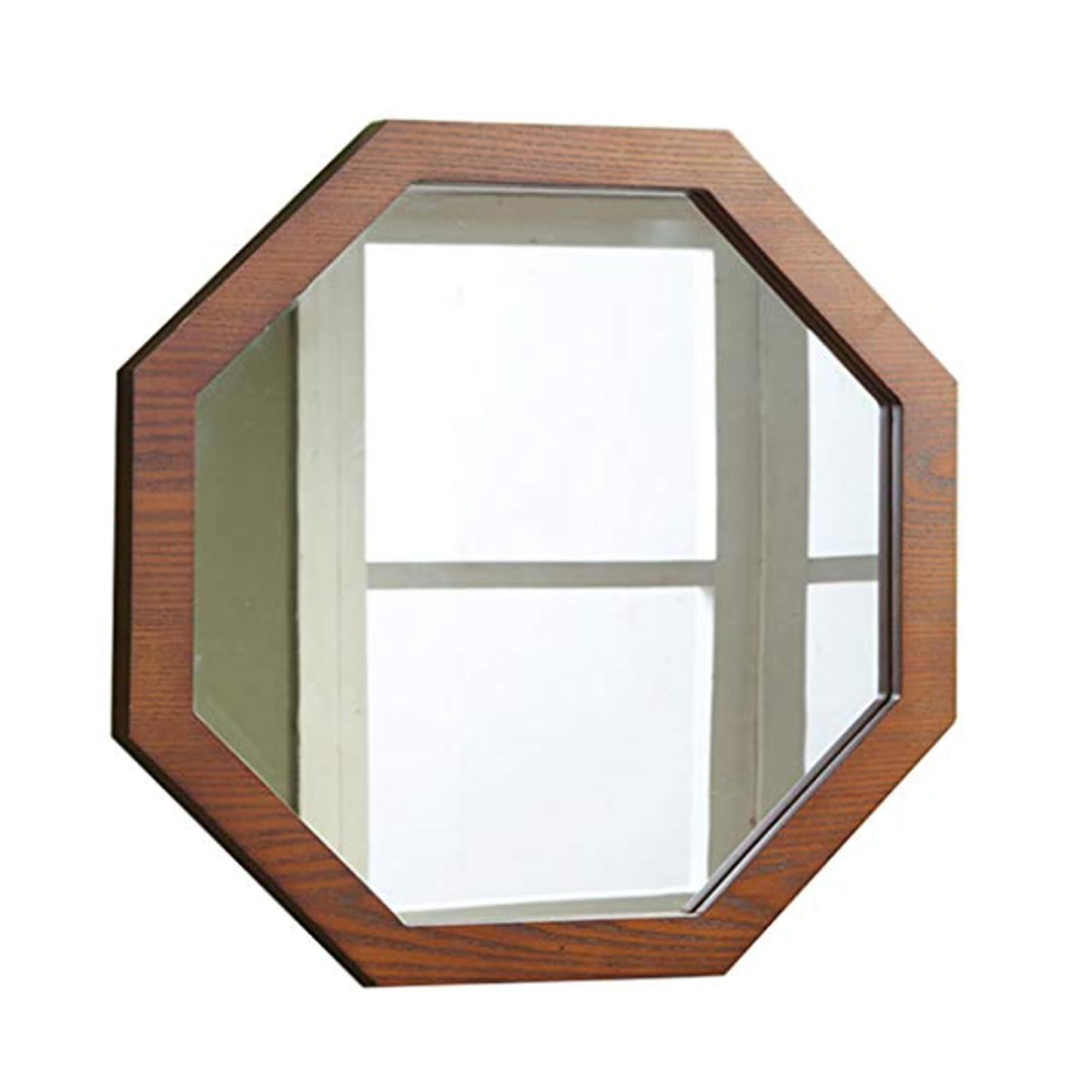 Achteckiger Wandspiegel Walnuss, Kleiderholz -Holzrahmen für Waschtisch und Rasur, Elegantes Dekorbad Wohnzimmer Walnut,40cm