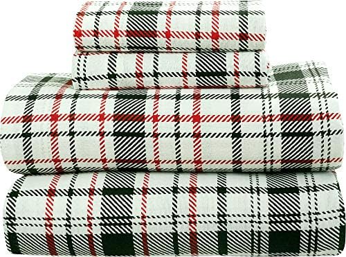 Bliss Casa 4 Piece 100% Cotton Flannel Sheet Set King - High GSM Deep Pockets, Warm Breathable Flannel Sheet Set. Flannel Bed Set Includes 1 Flat Sheet, 1 Fitted Sheet & 2 Pillowcases (Edmund)