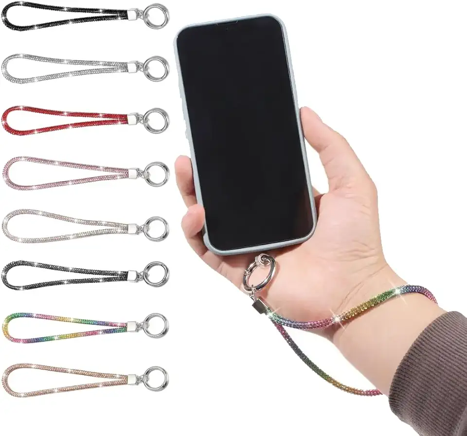 Cordão Ajustável para Celular com Strass Alça de Pulso Brilhante Multicolorido