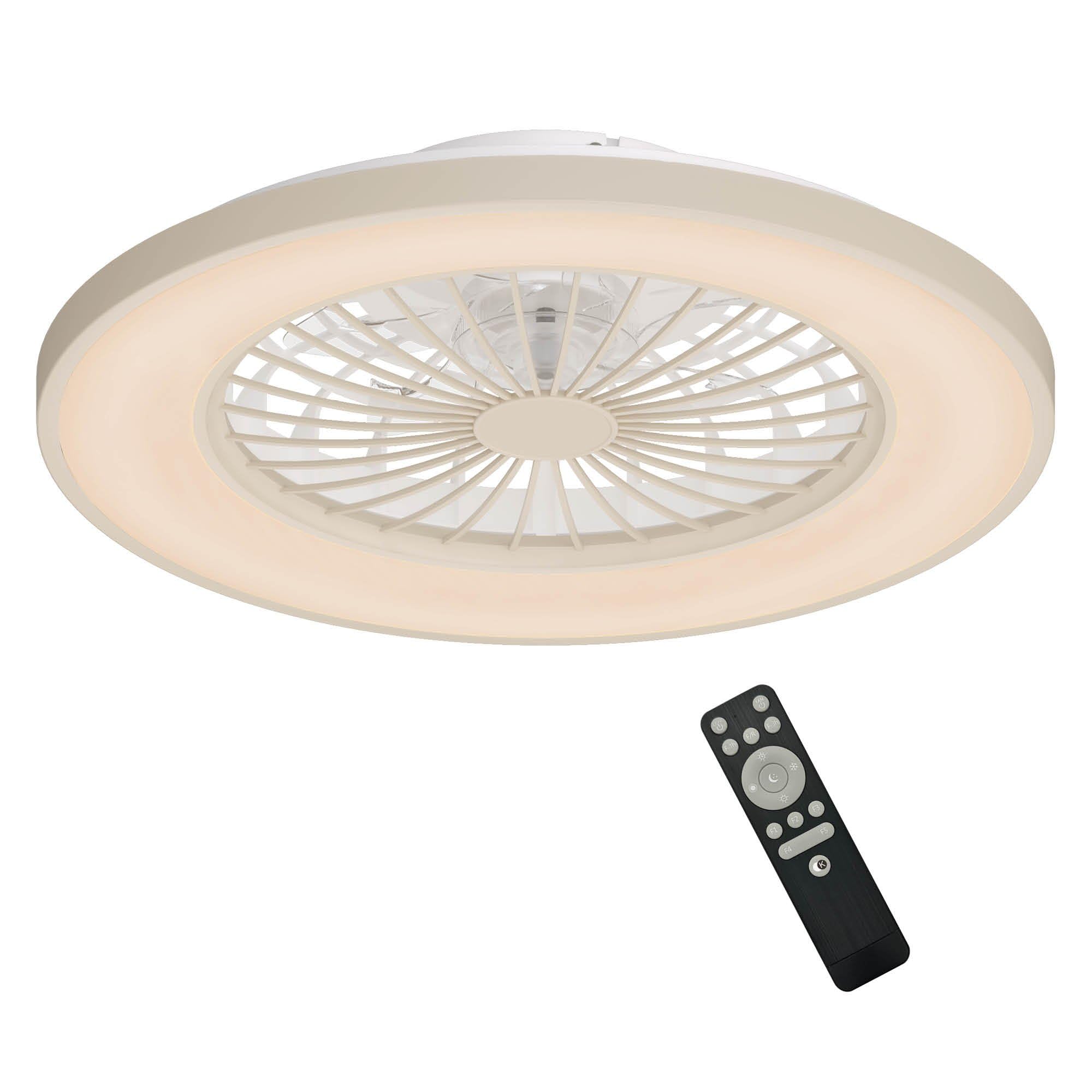 Ledvion - Ventilateur de Plafond avec Lumière, 49cm, Beige, 48W, 5200Lm, (2700k/4000K/6000K), 3 températures de couleur, 5 vitesses, Intensité variable, Télécommande, été-hiver, Ventilateur | Pour un mouvement d'air agréable dans le salon ou la chambre à