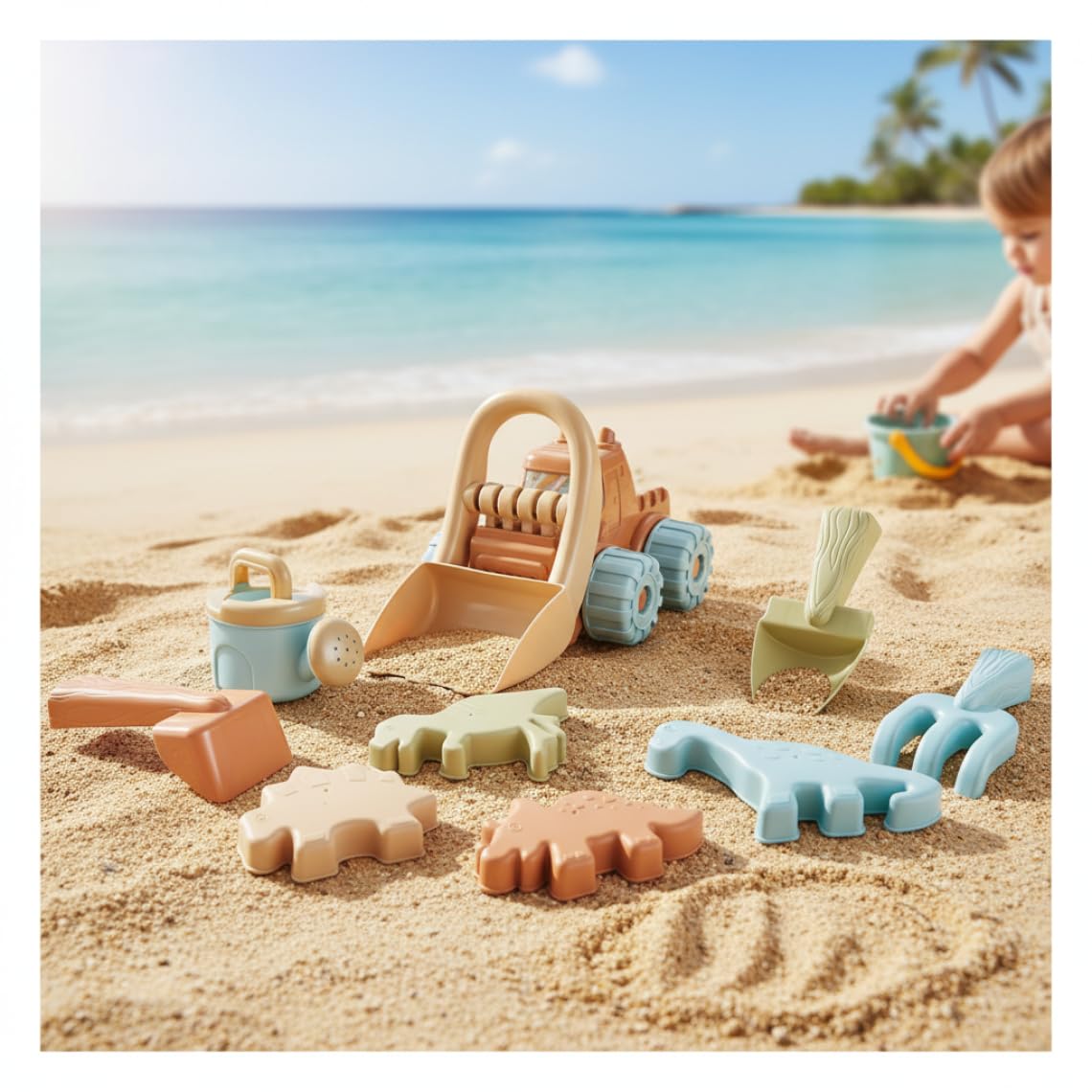 Sandspielzeug-Set ab 3 Jahren 10-teilig inklusive Sandspielzeug mit Kipplaster und Förmchen ideal für Kinder zum Spielen im Freien.
