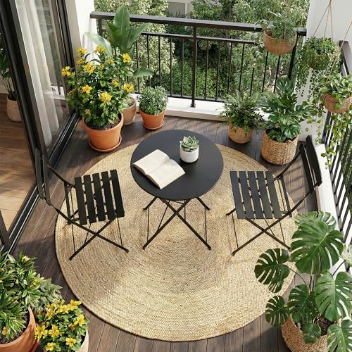 3-Piece Patio Bistro Set, 300 Lbs Folding Patio Bistro Table and Chairs, Weather-Resistant Design, No Assembly Need, Outdoor Patio Furniture Set for Balcony Yard Garden, Black by ActiveTrail - Image 5
