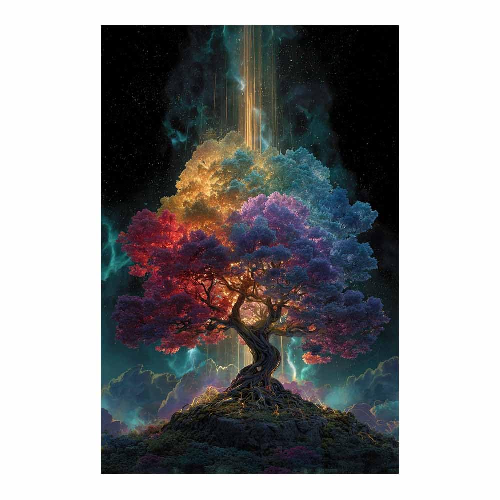 XENIOU Tree Of Life Teals Gold Tree Art canvas painting wall art, Living Room Bedroom Hallway Stairs Decoration.(Multicolor)-70x100cm Unframed