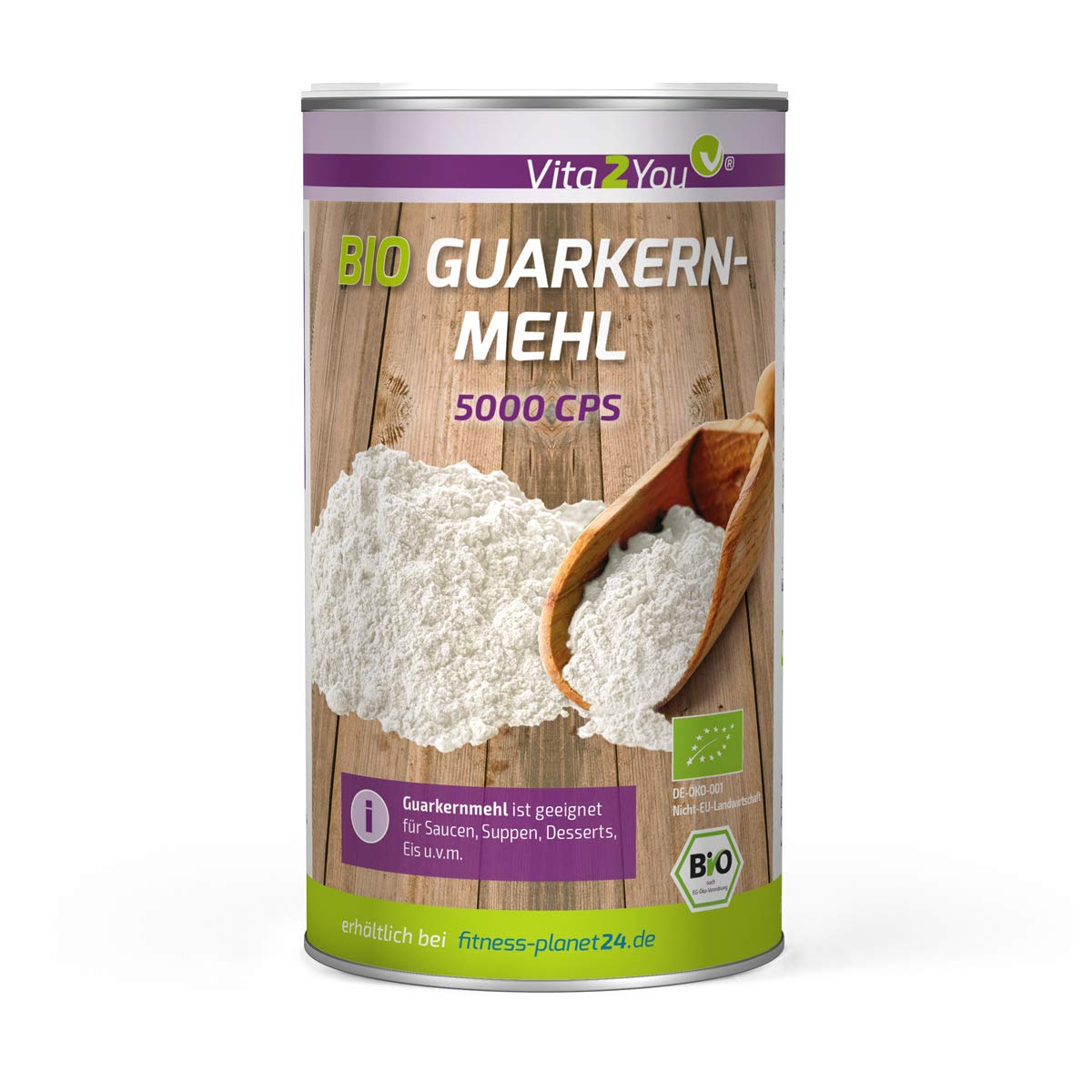 Vita2You Guarkernmehl Bio 250g - 5000CPS höchste Bindekraft - Glutenfrei - Bindemittel - Guar Gum Pulver - Vegan und ökologisch - Premium Qualität
