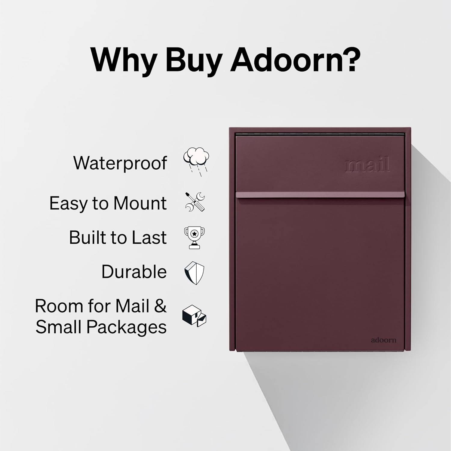 adoorn Wall Mount Mailbox - Large, Anti-Theft Locking Mailbox, Weatherproof Mailboxes for Outside The House, 18.5" H x 15" L x 7.5" D - (Malbec)