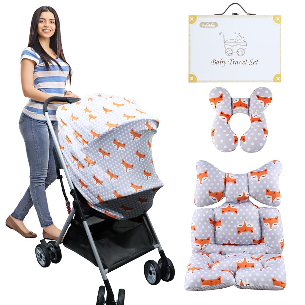 KAKIBLINBaby Neck Pillow, Baby Head Pillow,Car Seat Insert, Car Seat Covers for Babies,Baby Shower Gifts, Baby Travel Set for Boys Girls, Perfect for Car Seats, Strollers, Swings (Gray Fox)