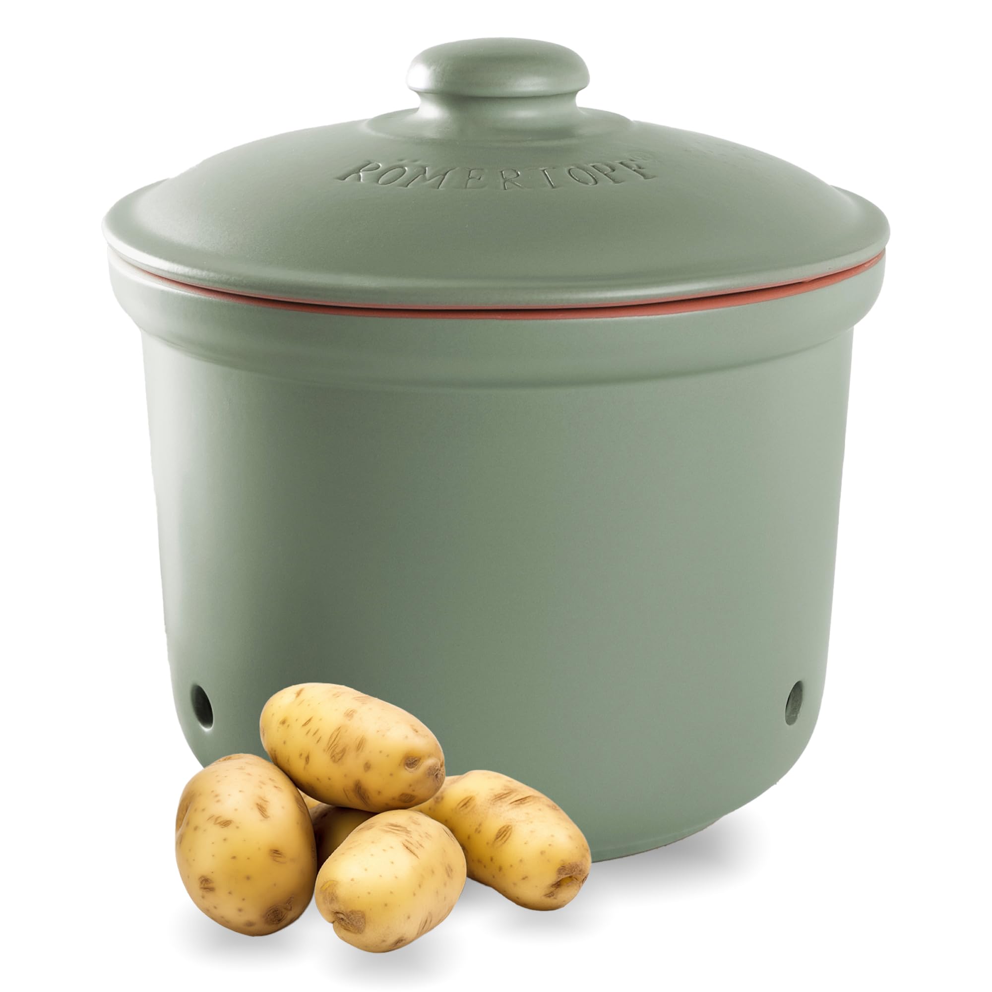 Romertopf Potato Storage Pot with Lid – Ventilated Clay Container, Keeps Potatoes Fresh, Green