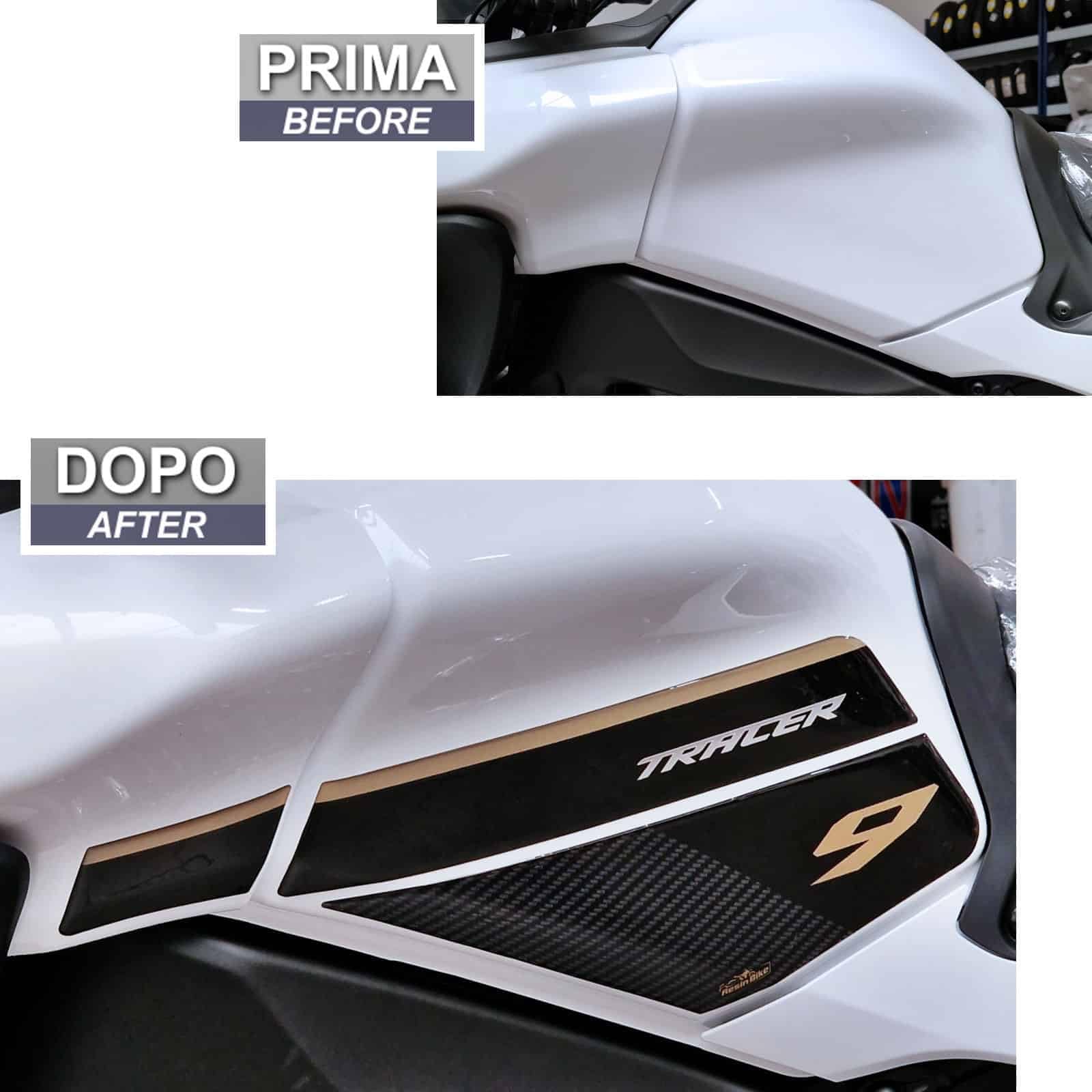 Resin Bike Aufkleber Motorrad Kompatibel Mit Yamaha Tracer 9 2021-2026. Schutz Seitenlichter Tank Motorrad. Aufkleber 3D mit Harz Beschichtet Gold für Midnight Black 2023