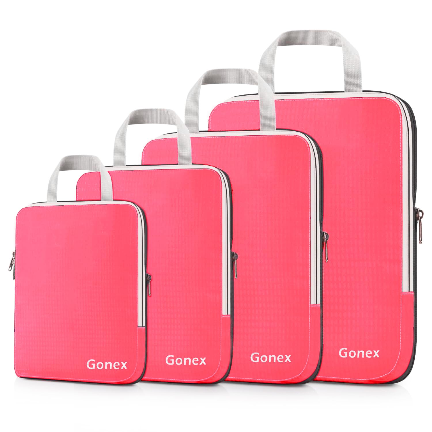 GonexGonex Compression Packing Cubes, 4pcs Expandable Storage Travel Luggage Bags Organizers (4 PCS Bright Pink)