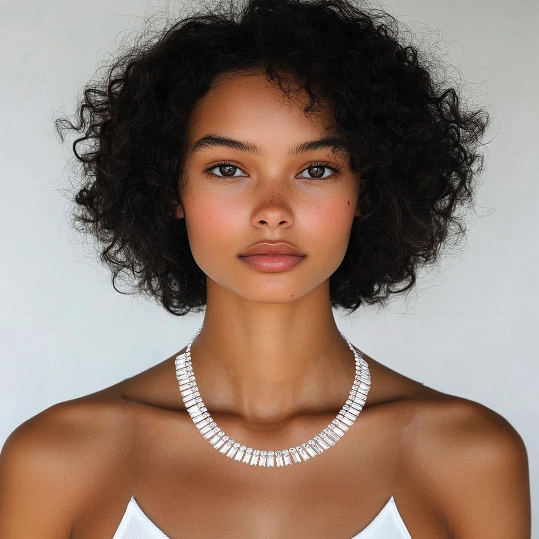 CanB Rhinestone Choker Necklace Silver Crystal Necklace for Women Prom Necklaces Chain Jewelry - Image 5