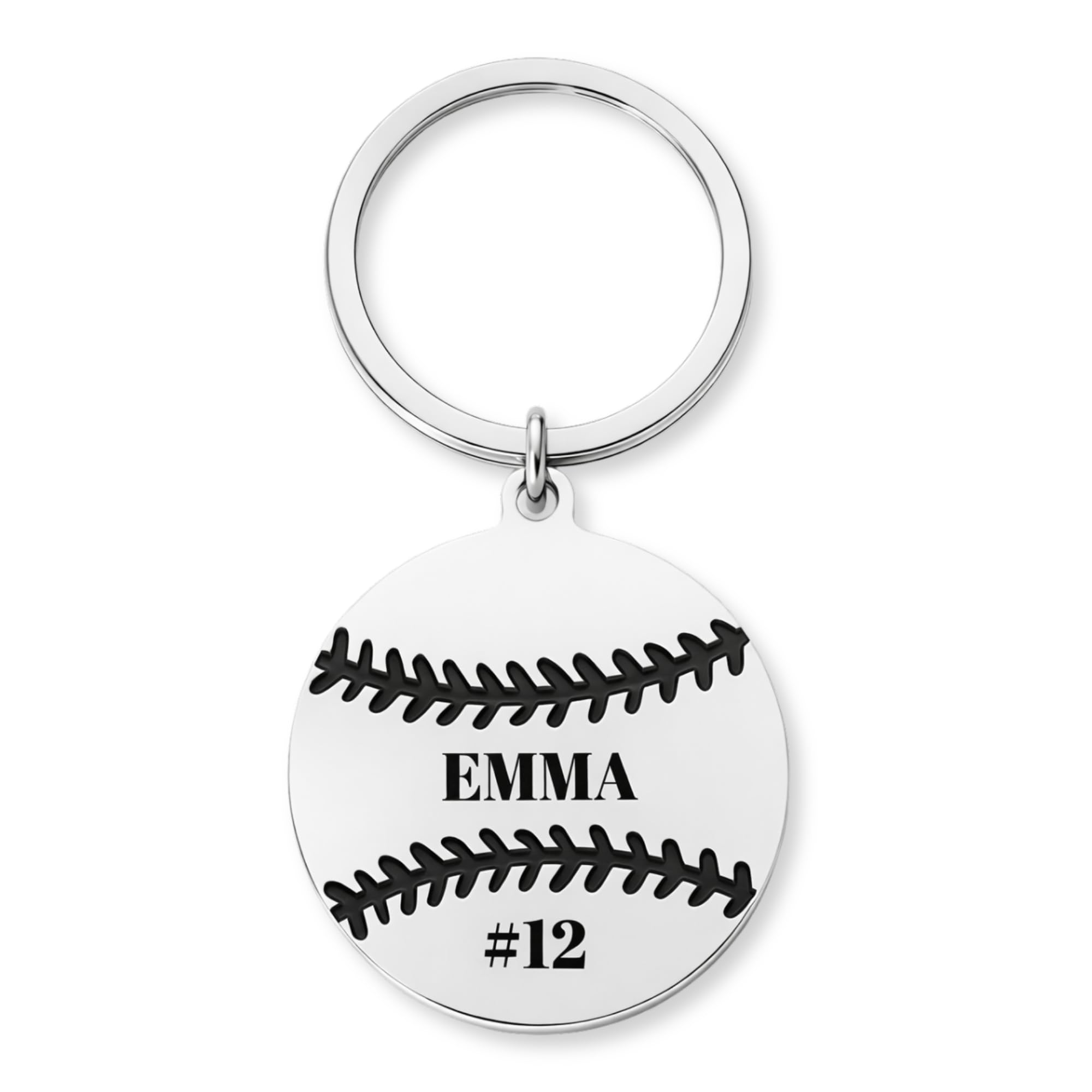 Personalized Engraved Softball Keychain - Custom Name Number with Strong Ring - Cute Team Gift for Players Coaches Teens Bag Tag Luggage Accessory