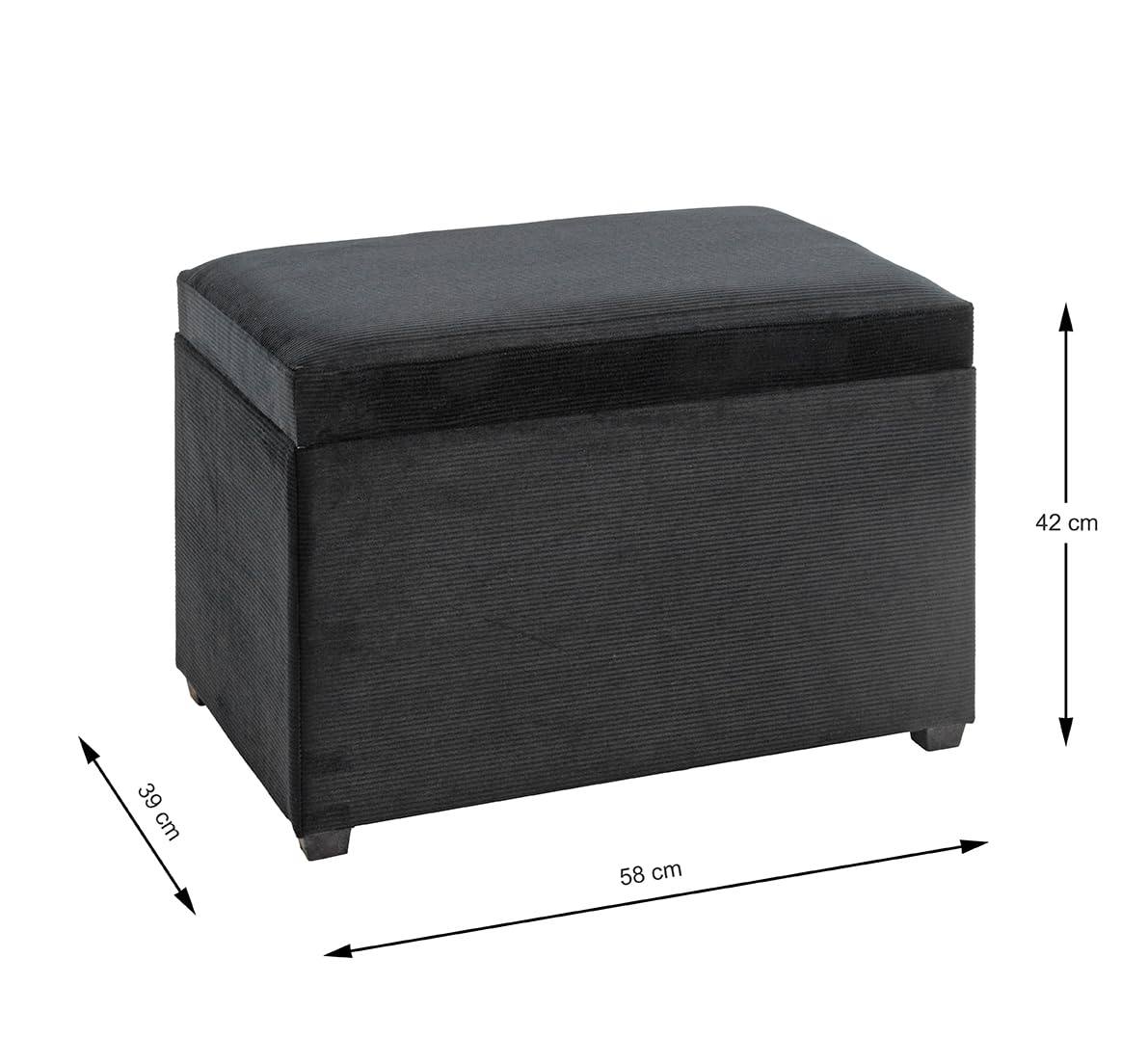 HAKU Sitztruhe schwarz, MDF, Textilgewebe Cord - Maße: B 58 cm x H 42 cm x T 39 cm, Style: Modern