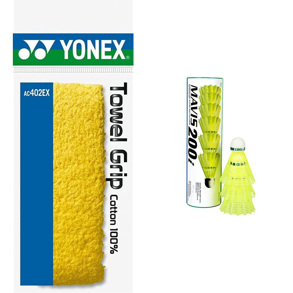 Yonex AC 402 EX Synthetic Badminton Grip, Yellow+Yonex Mavis 200i Nylon Shuttle Cock, Pack of 6 (Yellow) (B098JYHV8F) Amazon Price History, Amazon Price Tracker