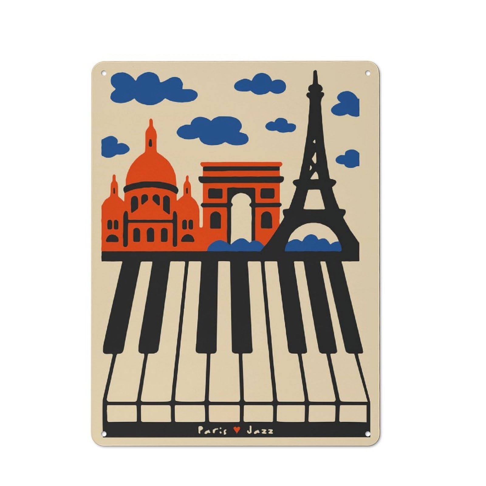 Junmoney Style-12 Paris Jazz Vintage Metal Wall Decor 40X30cm, Garden Room Metal Sign For Patio Bar, Workshop, Shed Or Kitchen