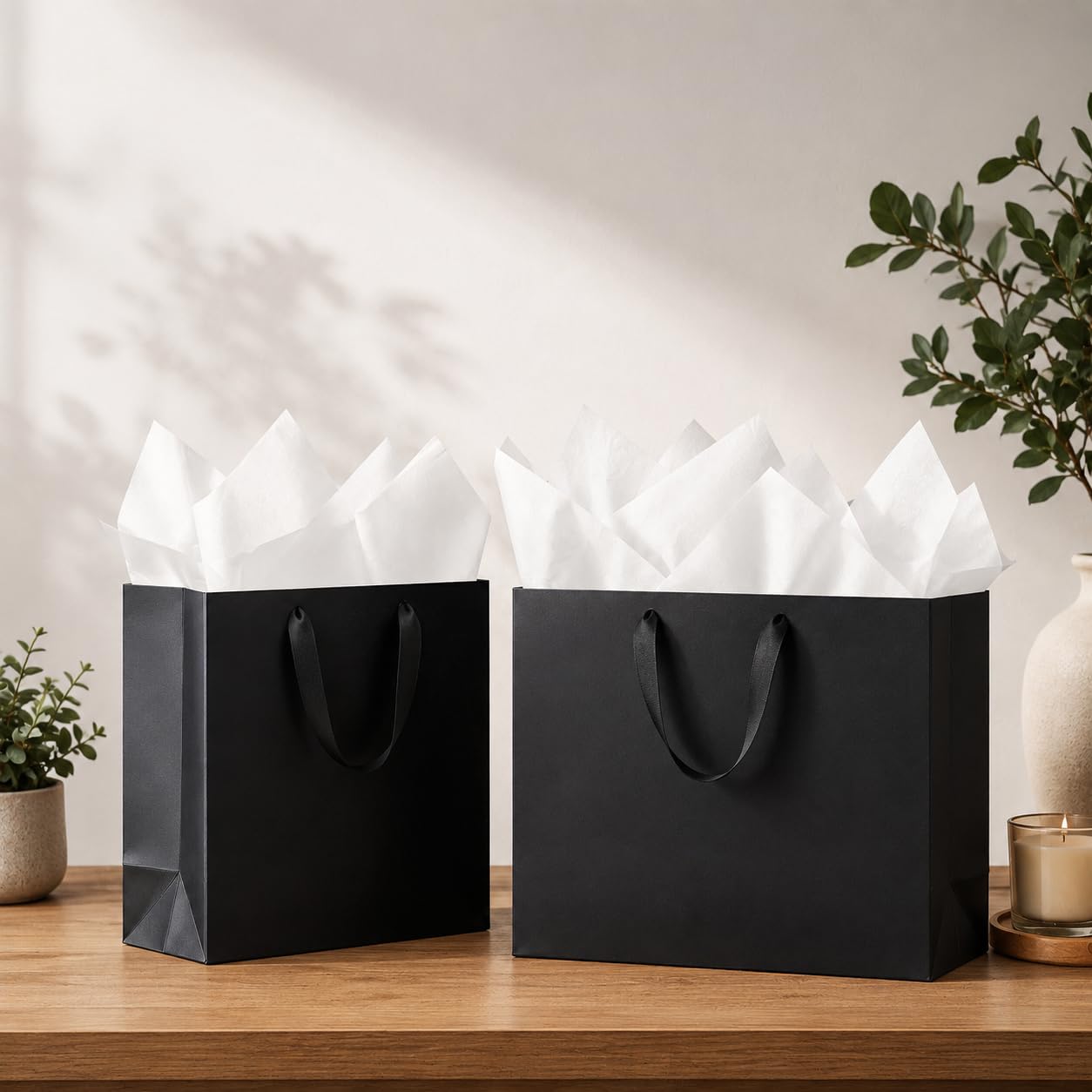 Lot de 20 Sacs Cadeaux Extra Larges Noirs | 40 x 15 x 30 cm pour Hommes et Mariages