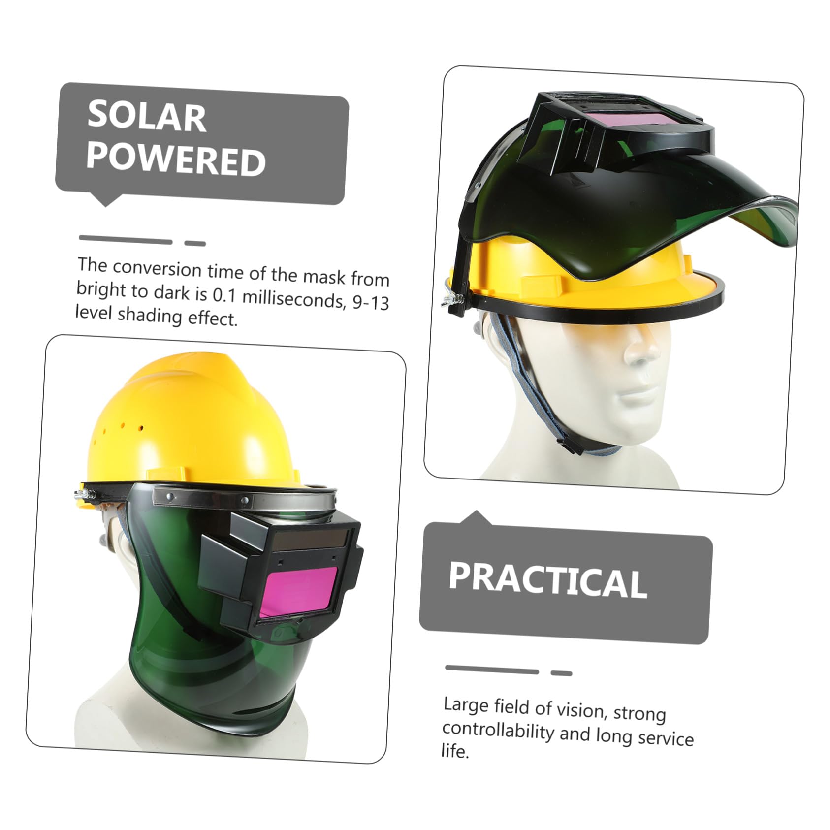 Dimmbare Schweißerschutzmaske mit Schutzhelm, Solarbetrieben, Gelb | PC Kunststoff, Abnehmbarer Sichtschirm, 1 Satz mit Helm und Maske für Schweißer