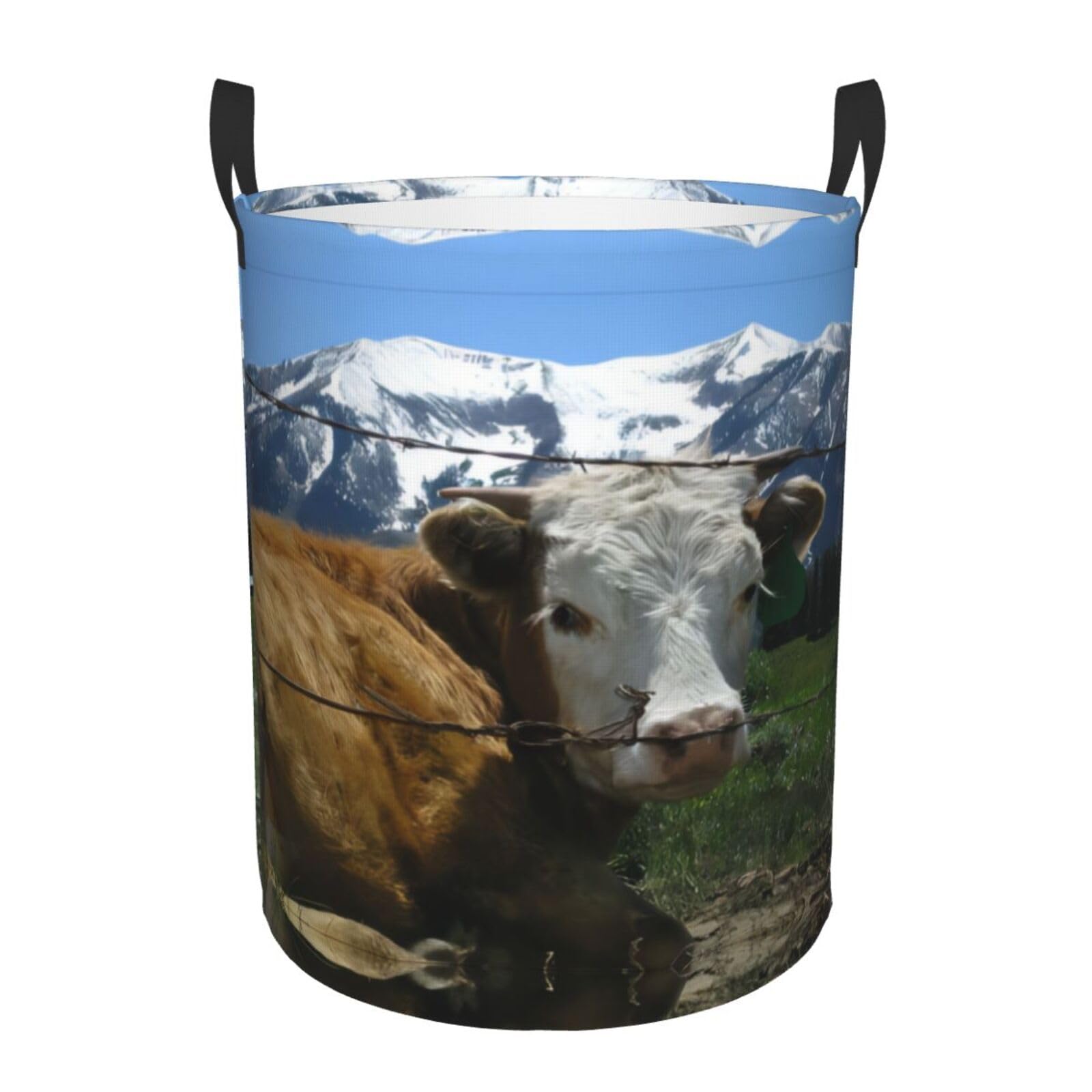 M Circular Hamper – Collapsible Farm Animal Cow Print Laundry Basket