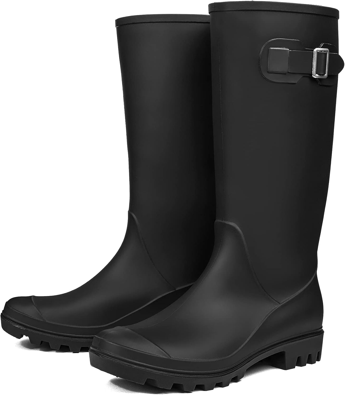 DKSUKO Women's Tall Rain Boots Garden Boots Waterproof Wellington Rubber Boots 7 Matte Black