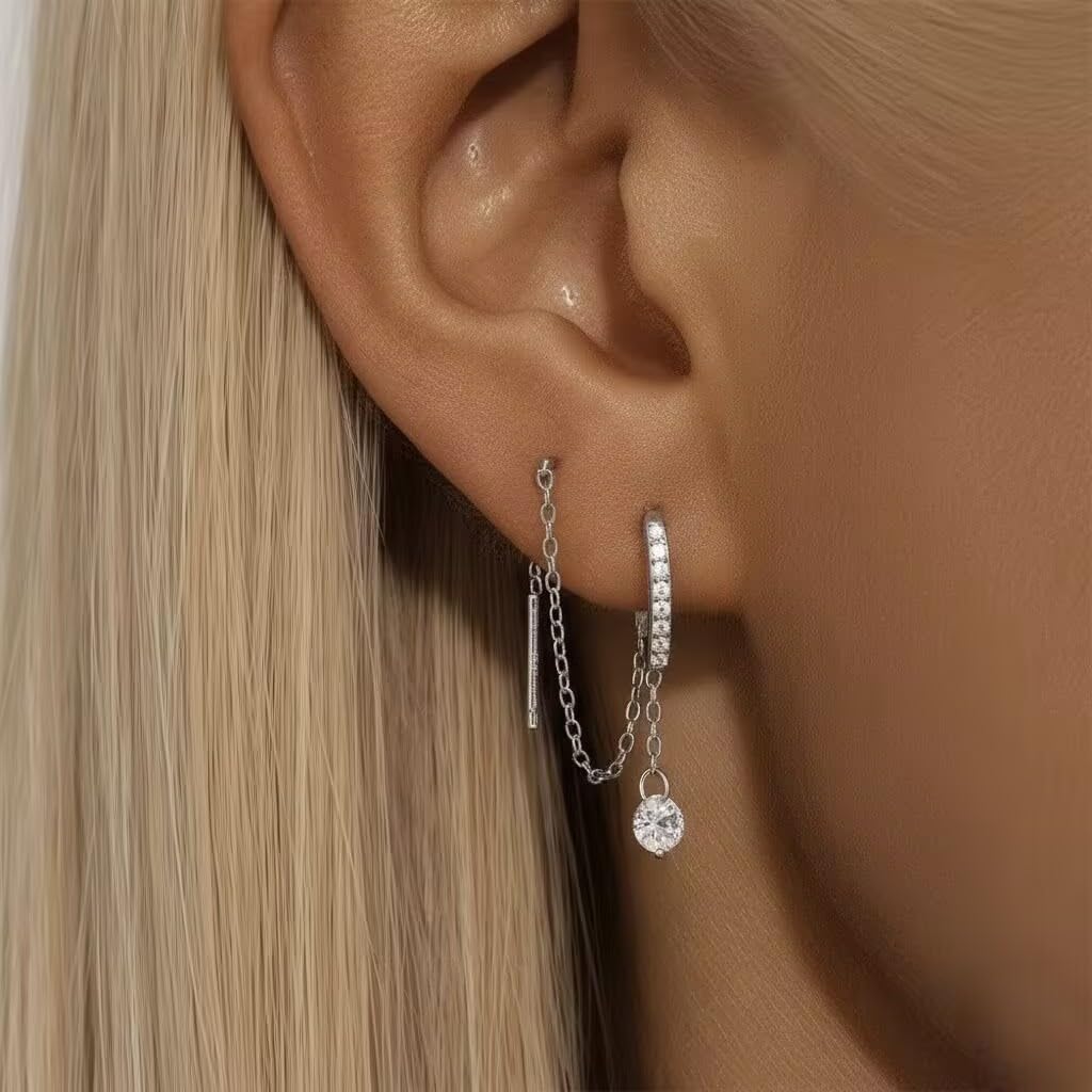 SLUYNZ 925 Sterling Silver CZ Chain Dangle Earrings for Women Teens Threader Drop Earrings Long - Image 3