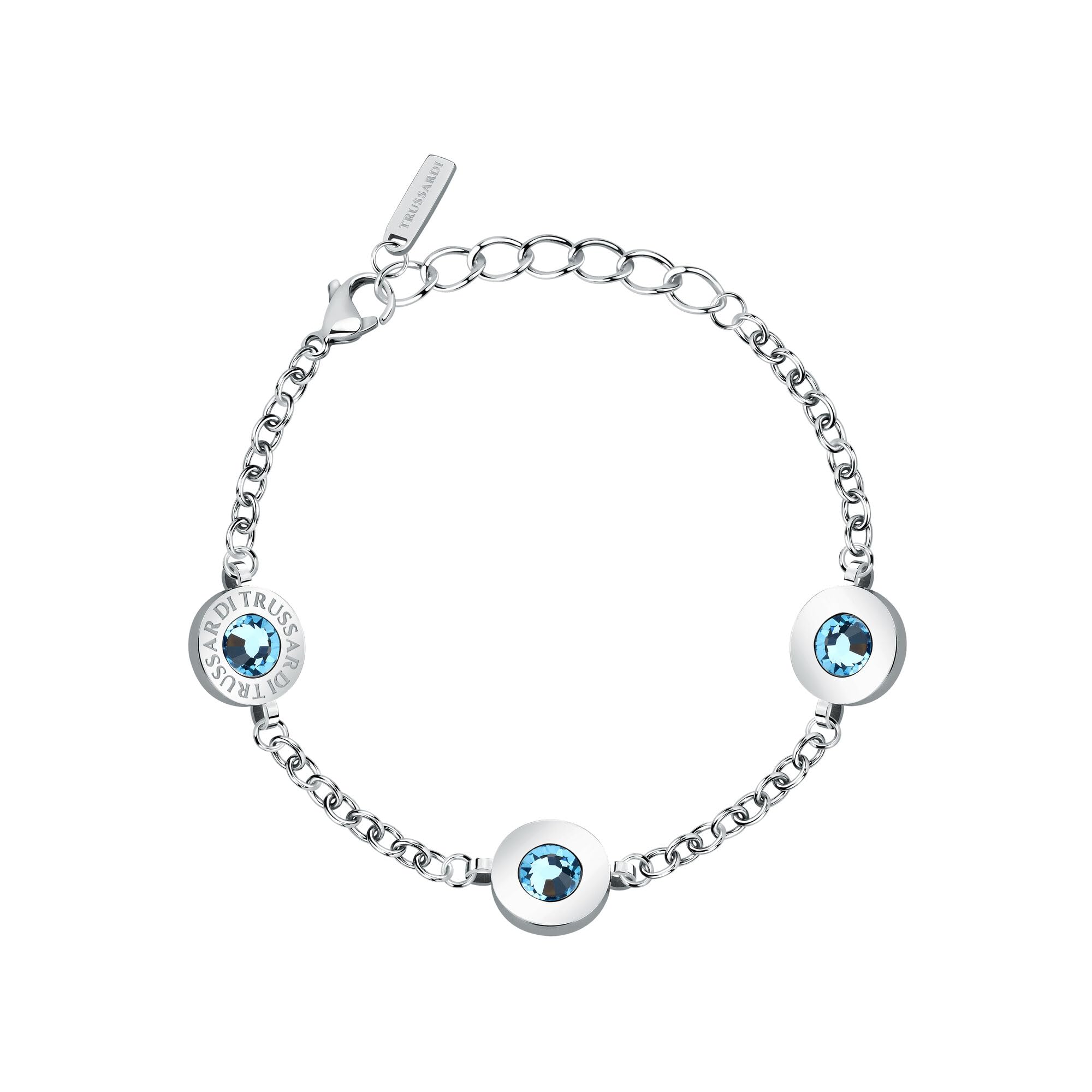 TRUSSARDI Bracciale Donna in Acciaio, Cristalli Azzurri, Collezione T-LOGO - TJAXC114