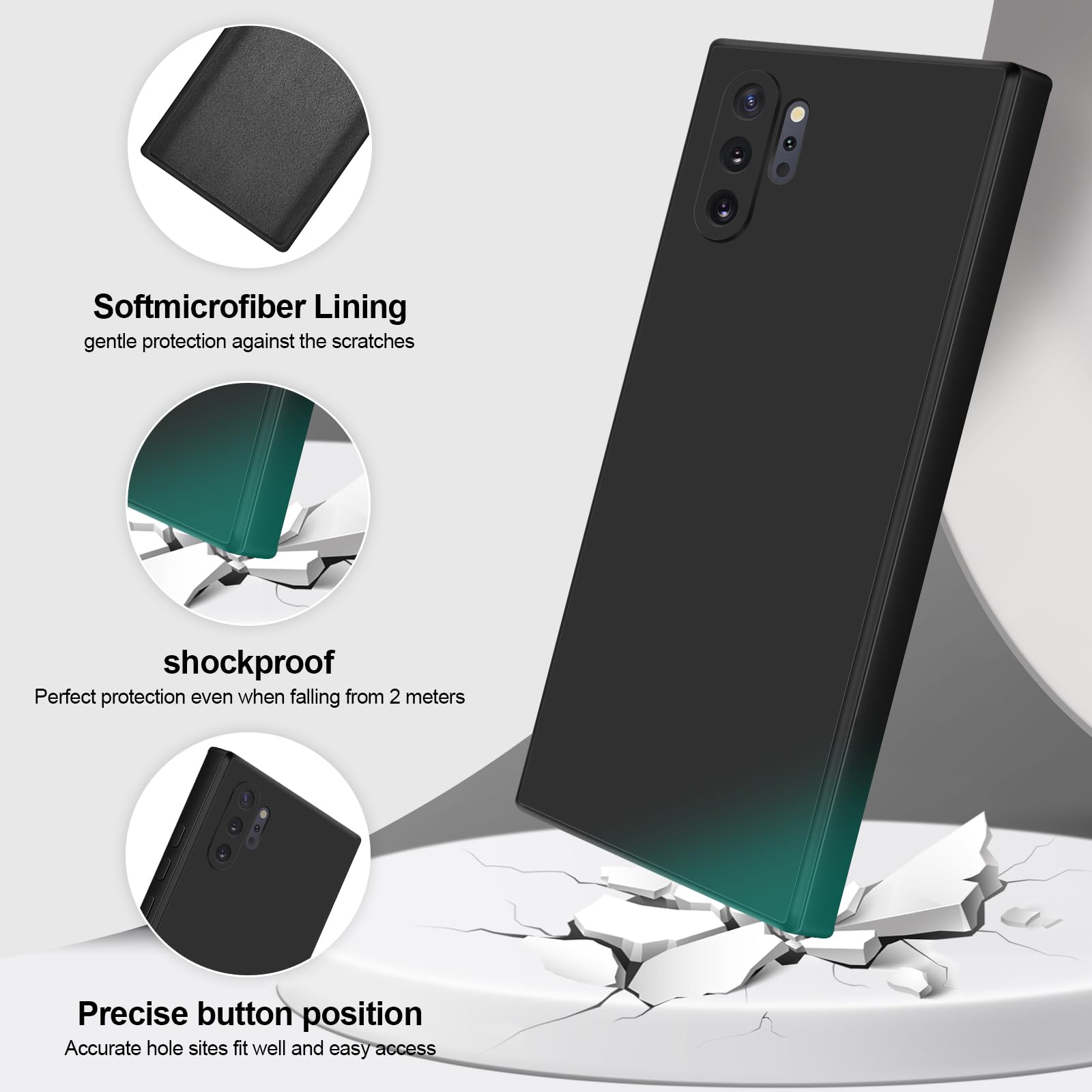GiiYoon Silikonowy Etui do Samsung Galaxy Note 10 Plus, Miękką Wyściółką Wewnętrzną z Mikrofibry, Ochrona Aparatu 360 Stopni, Osłona Odporna na Uderzenia (Czarne)